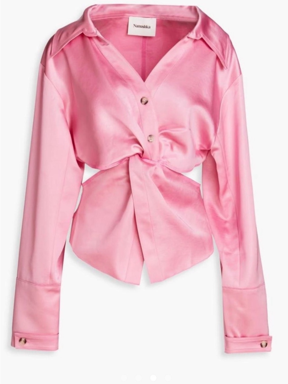 Nanushka Pink Satin Twist-Front Blouse